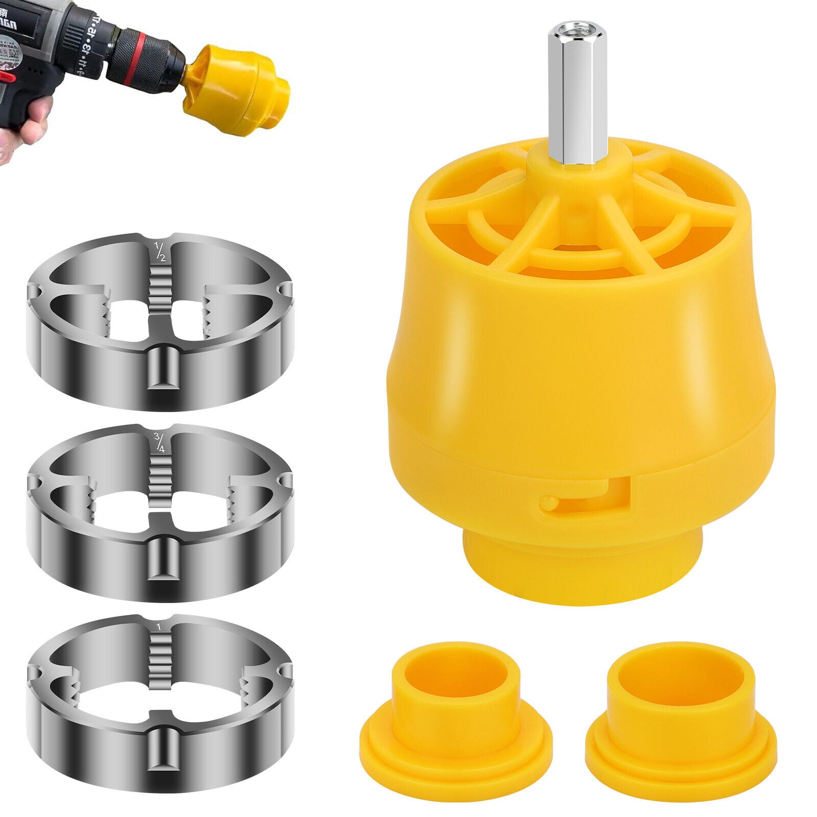 PVC Thread Maker Tool Pipe Threader Plumbing Tool with 3 Dies for Electric Drill