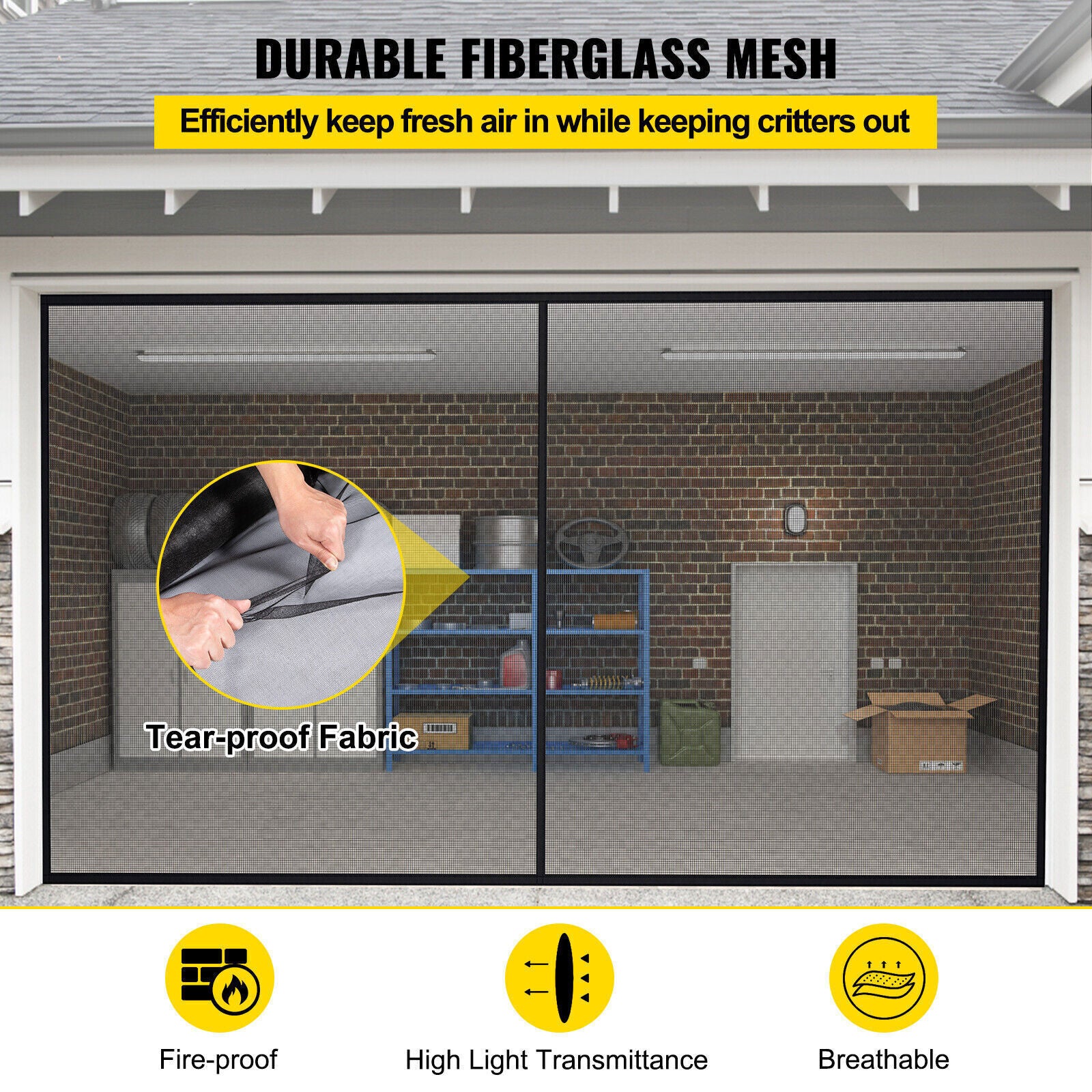 Magnetic Garage Door Screen for Car Fiberglass Mosquito Insects Mesh Net 16X7Ft 