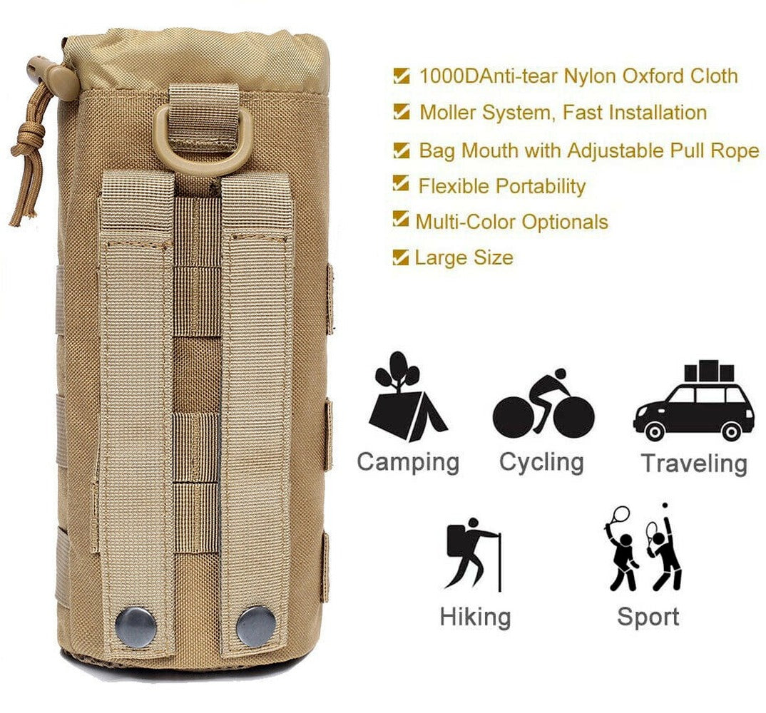 Molle Tactical Water Bottle Bag Pouch Kettle Holder Carrier Camping Hiking Bag