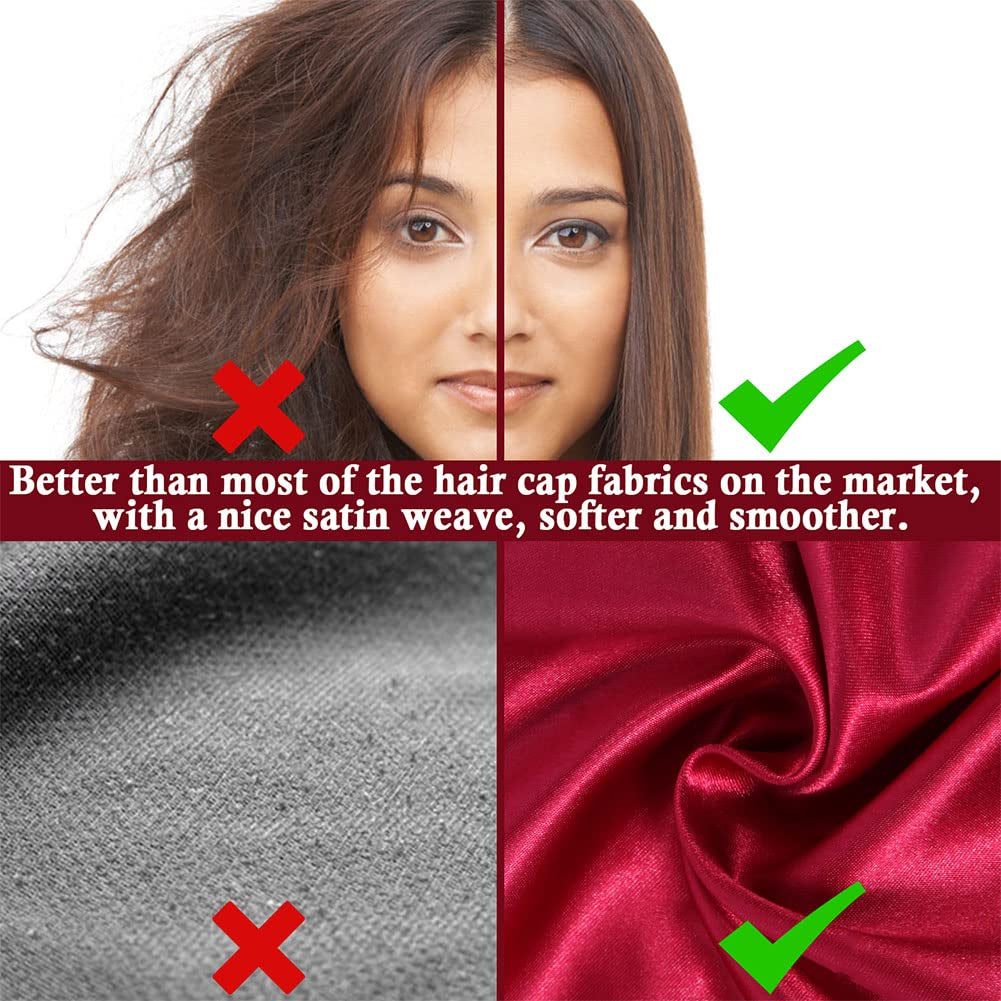 4Pcs Satin Bonnet Silk Bonnet Soft and Breathable Silk Hair Wrap for Sleeping (Black Purple Rose Leopard)