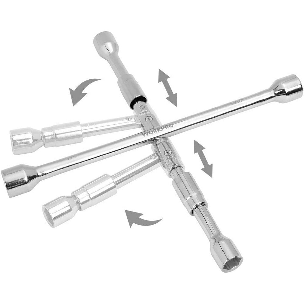 14-Inch Folding Lug Wrench Iron Compact 4-Way Cross Wheel Brace Wrench