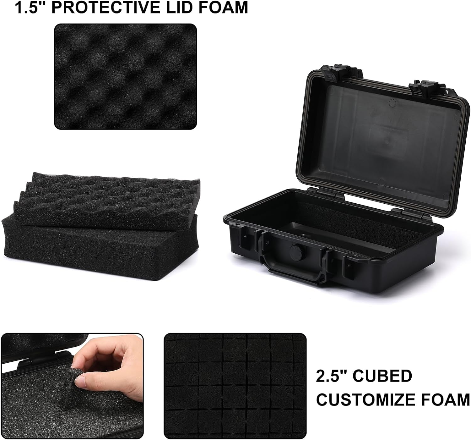 Portable Tool Box with Shock- Proof Sponge Waterproof Hard Case with Foam Insert 11.6"L×8.3"W×3.9"H