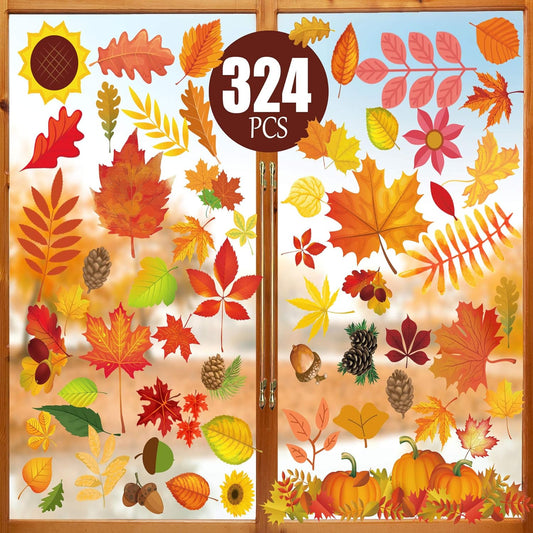 Fall Decorations Window Stickers Fall Window Clings, Thanksgiving Window Clings for Glass 324 PCS