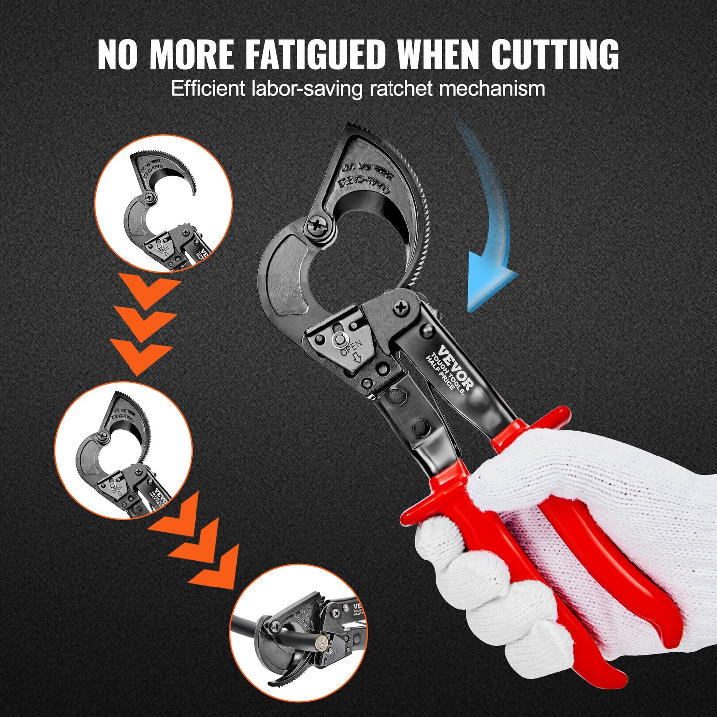 Ratcheting Cable Cutter 10" Ratchet Wire and Cable Cutter Cut to 240Mm²