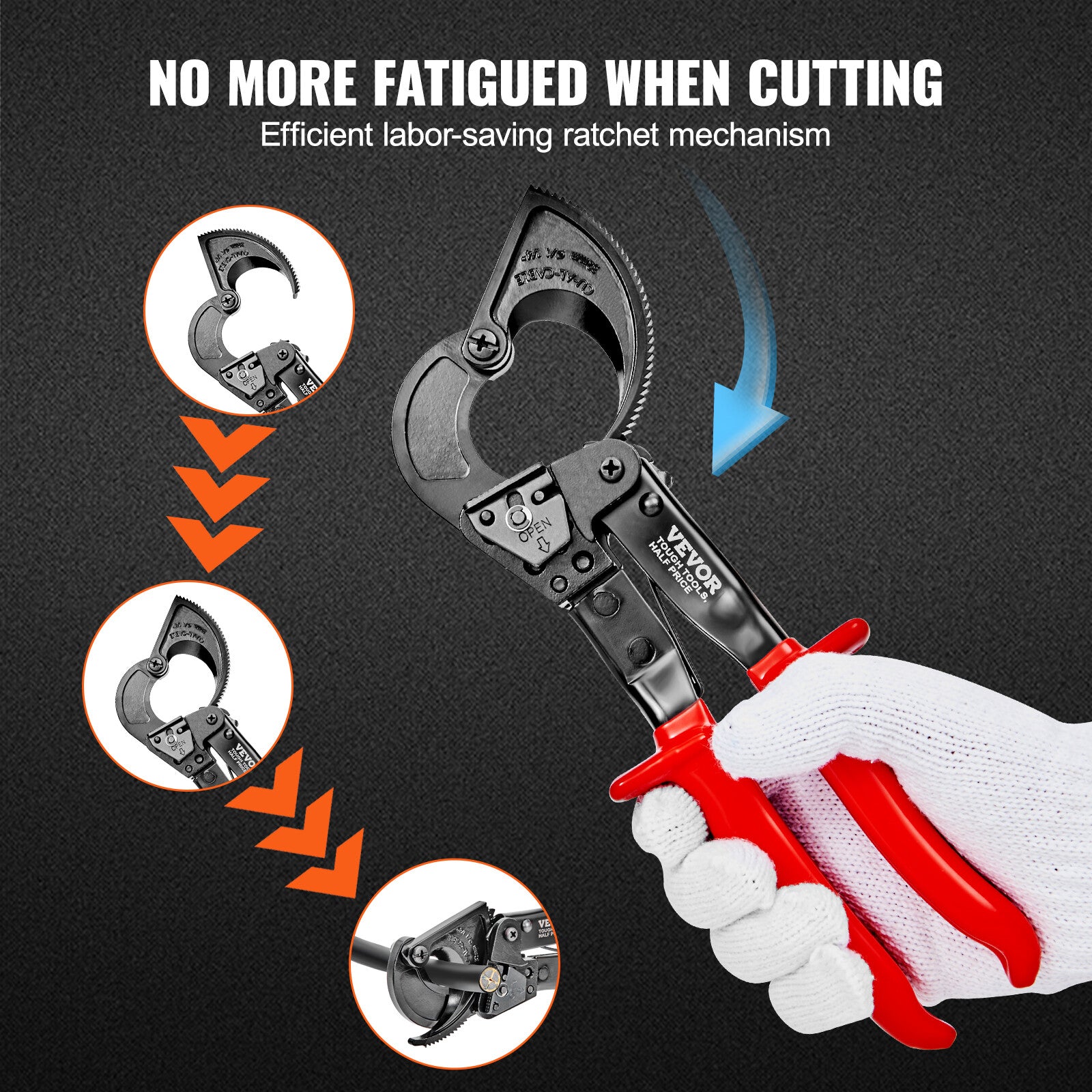 Ratcheting Cable Cutter 10" Ratchet Wire and Cable Cutter Cut to 240Mm²