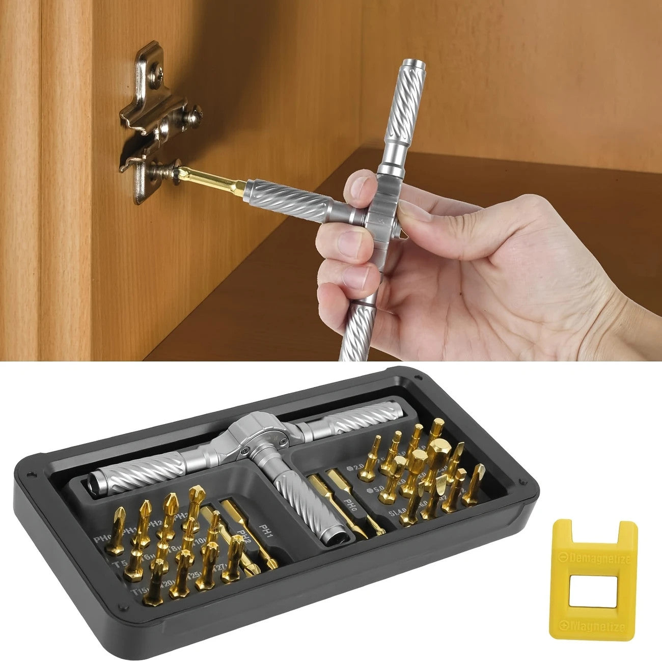 Screwdriver 30 in 1, Magnetic Screwdriver Set with T Ratchet Handle Repair Tool