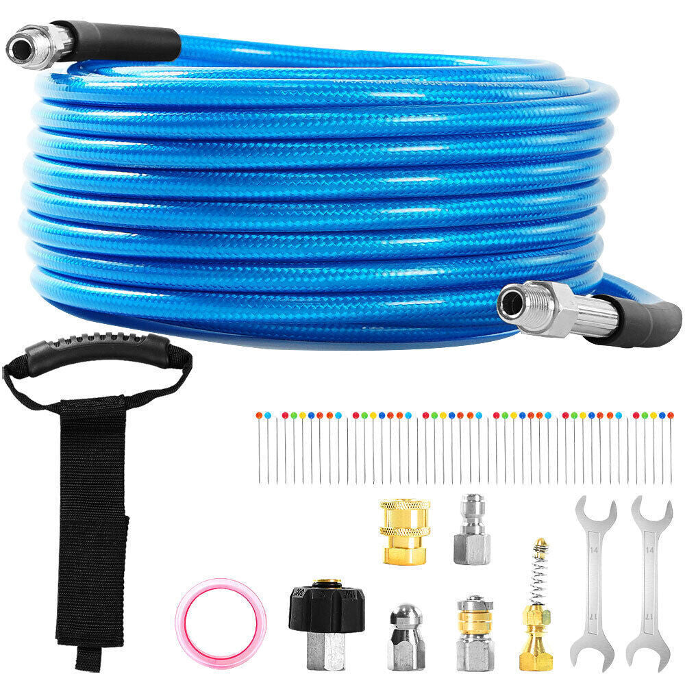 Sewer Jetter Kit for Pressure Washer Drain Cleaner Hose 50FT 1/4" M-NPT 5800PSI