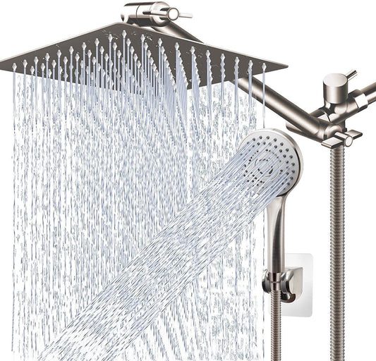 8'' High Pressure Square Rain Shower Head with Adjustable Handheld Spray Combo