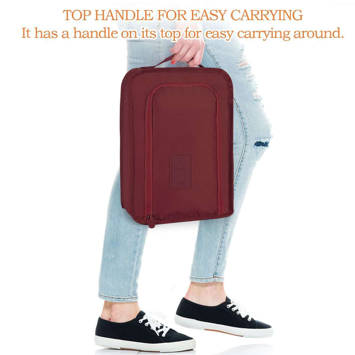 Golf Shoes Bag Zipped Sports Bag Shoe Carrying Case Breathable W/ Top-Handle
