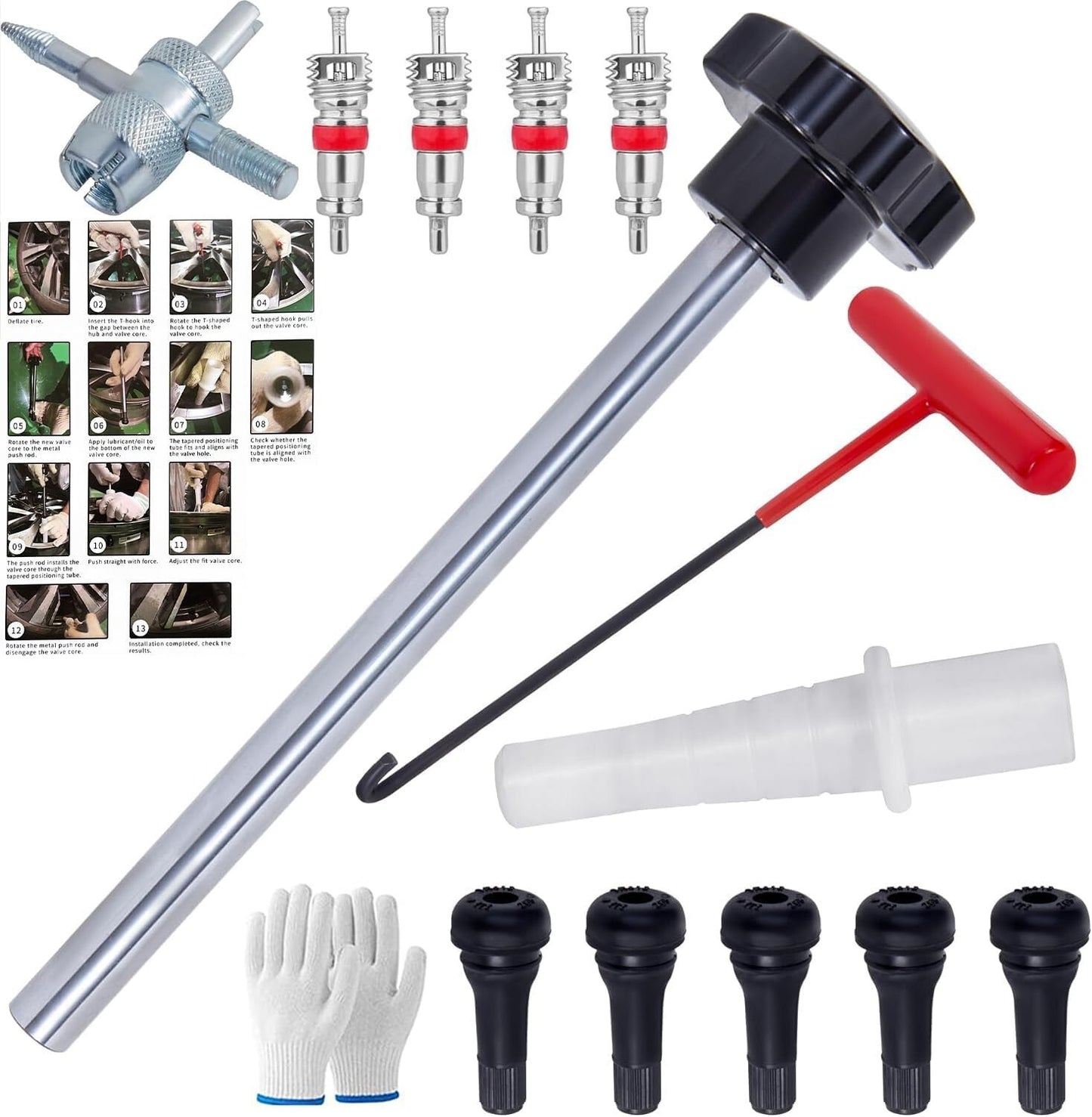 13PCS Valve Stem Tool Kit Tire Installer Tool Valve Remover Tool Quick Change