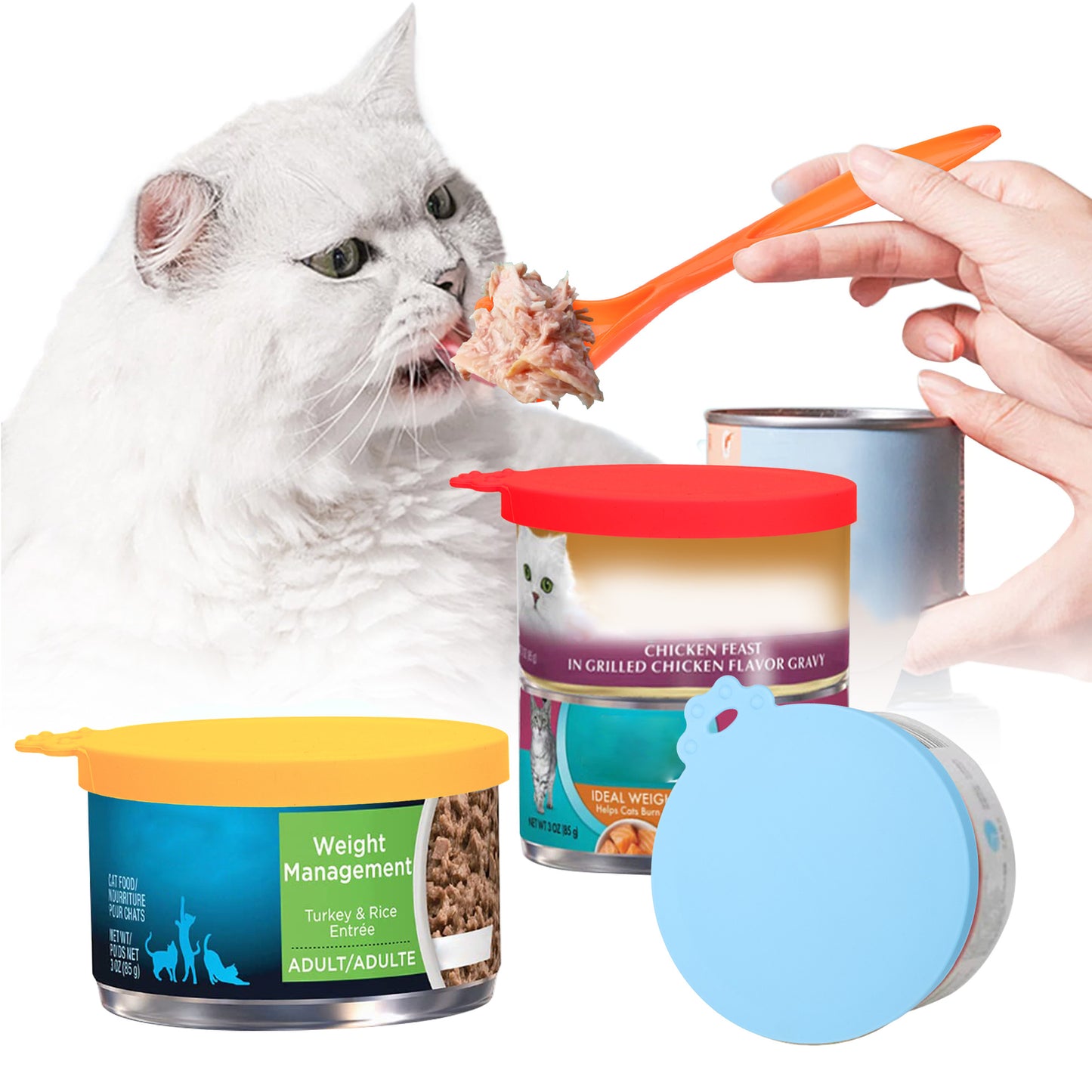 5Pcs Pet Food Can Cover with Spoon Safe Silicone Cap Can Lids for Dog Cat Food