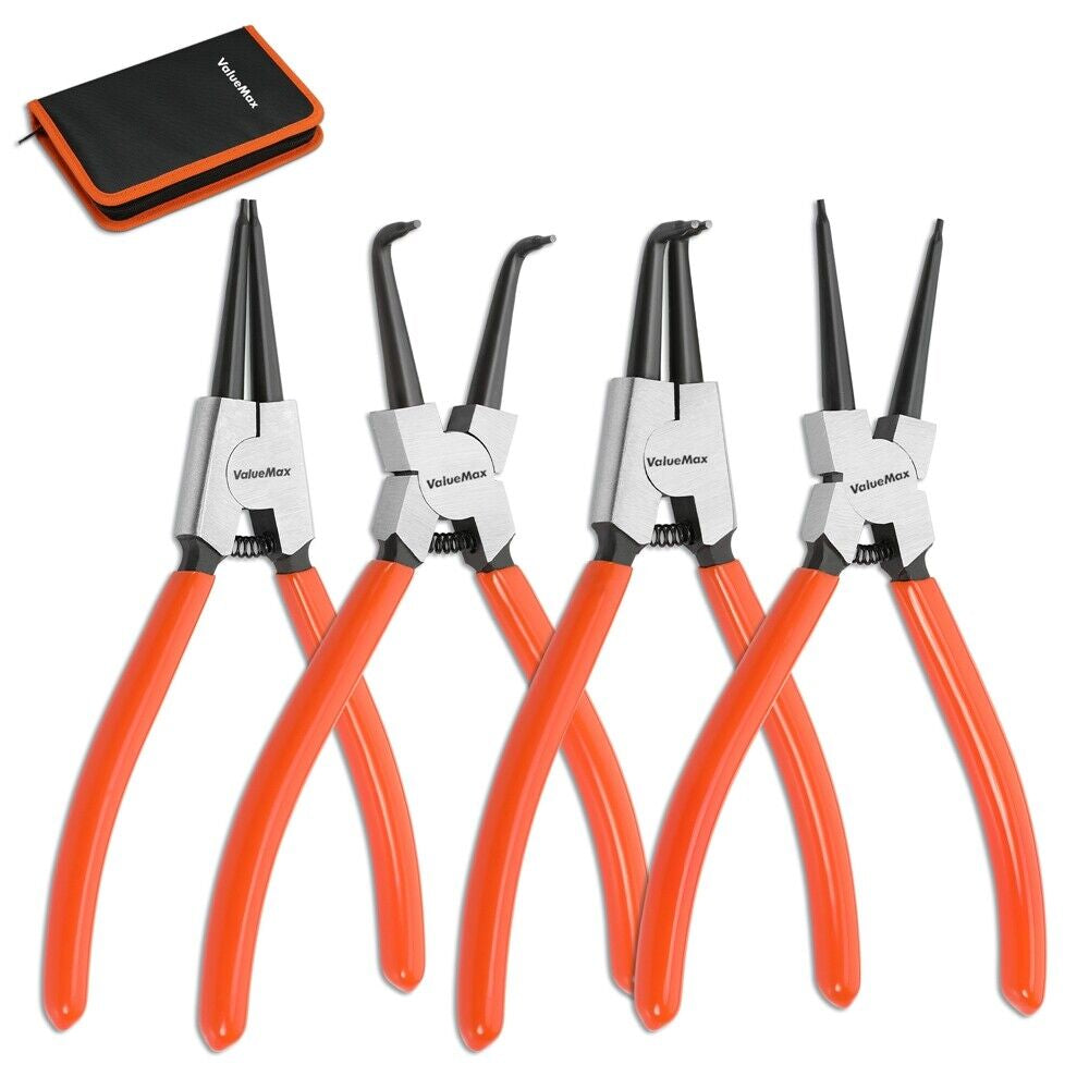 4 Pc Heavy Duty 7" Circlip Plier Snap Ring Pliers External Internal Kit W/ Pouch