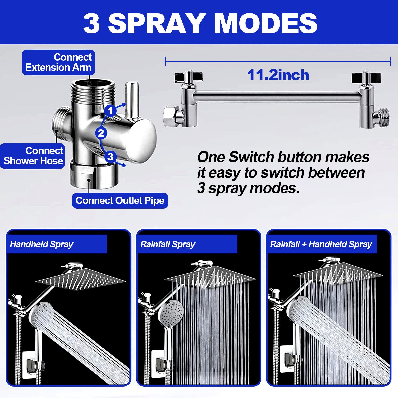 8'' High Pressure Square Rain Shower Head with Adjustable Handheld Spray Combo
