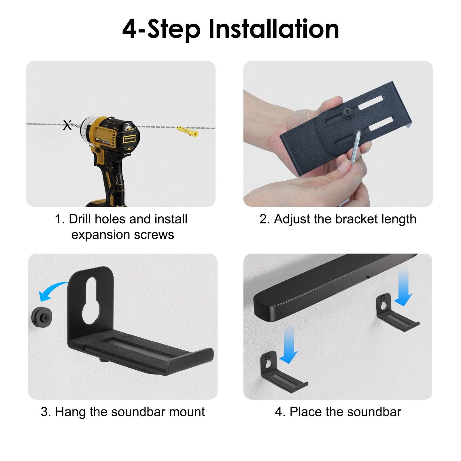 Universal Soundbar Wall Mount Bracket Speaker Shelf Mounting above below TV