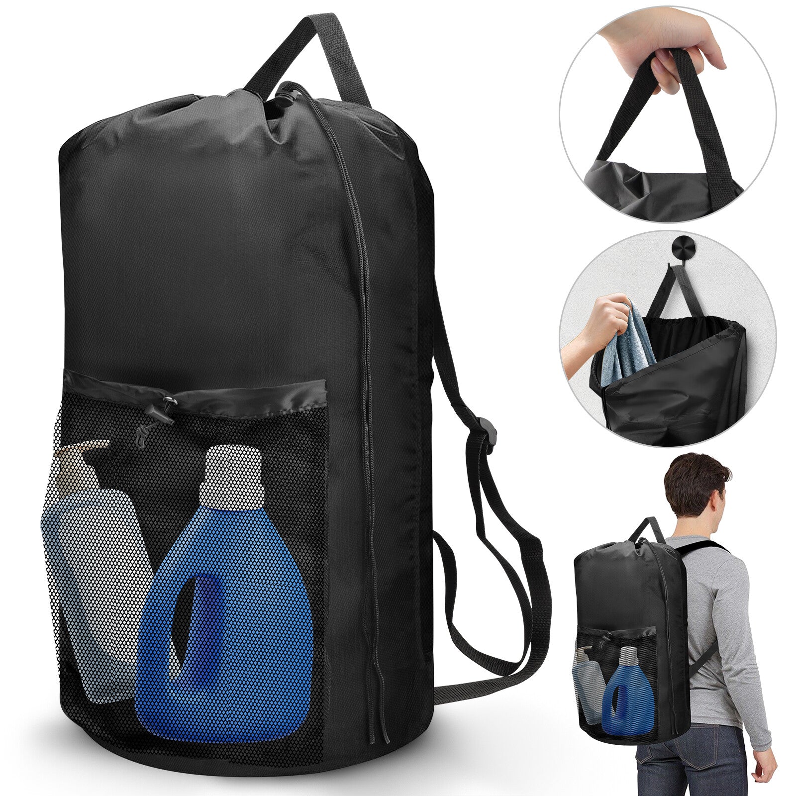 Heavy Duty Laundry Backpack Bag, Clothes Hamper for College Travel Laundromat