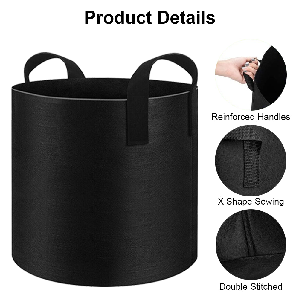 5 Gallon Plant Grow Bags Fabric Pot Nursery Soil Nonwoven W/ Handle 10 Pack