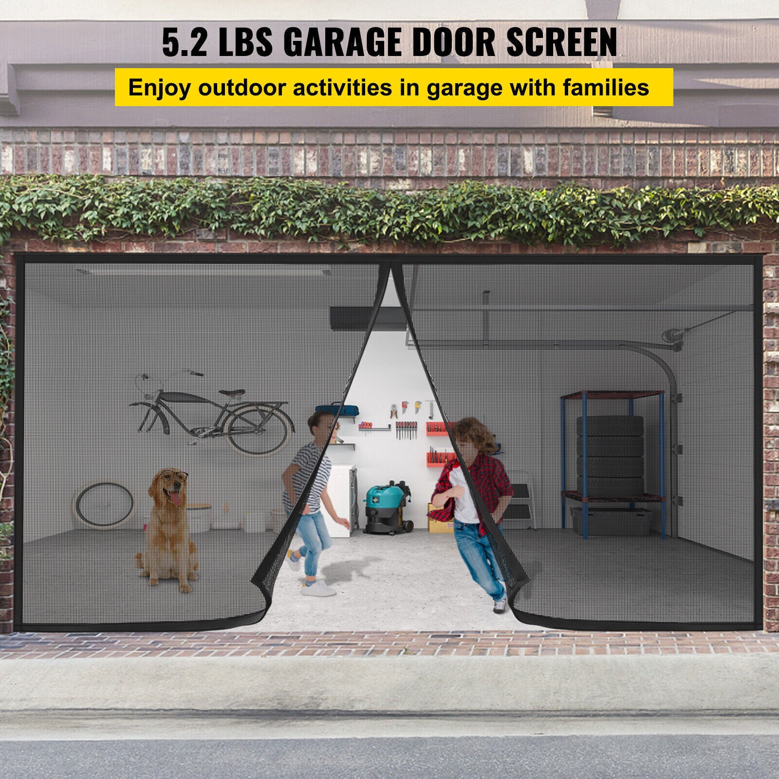 Magnetic Garage Door Screen for Car Fiberglass Mosquito Insects Mesh Net 16X7Ft 