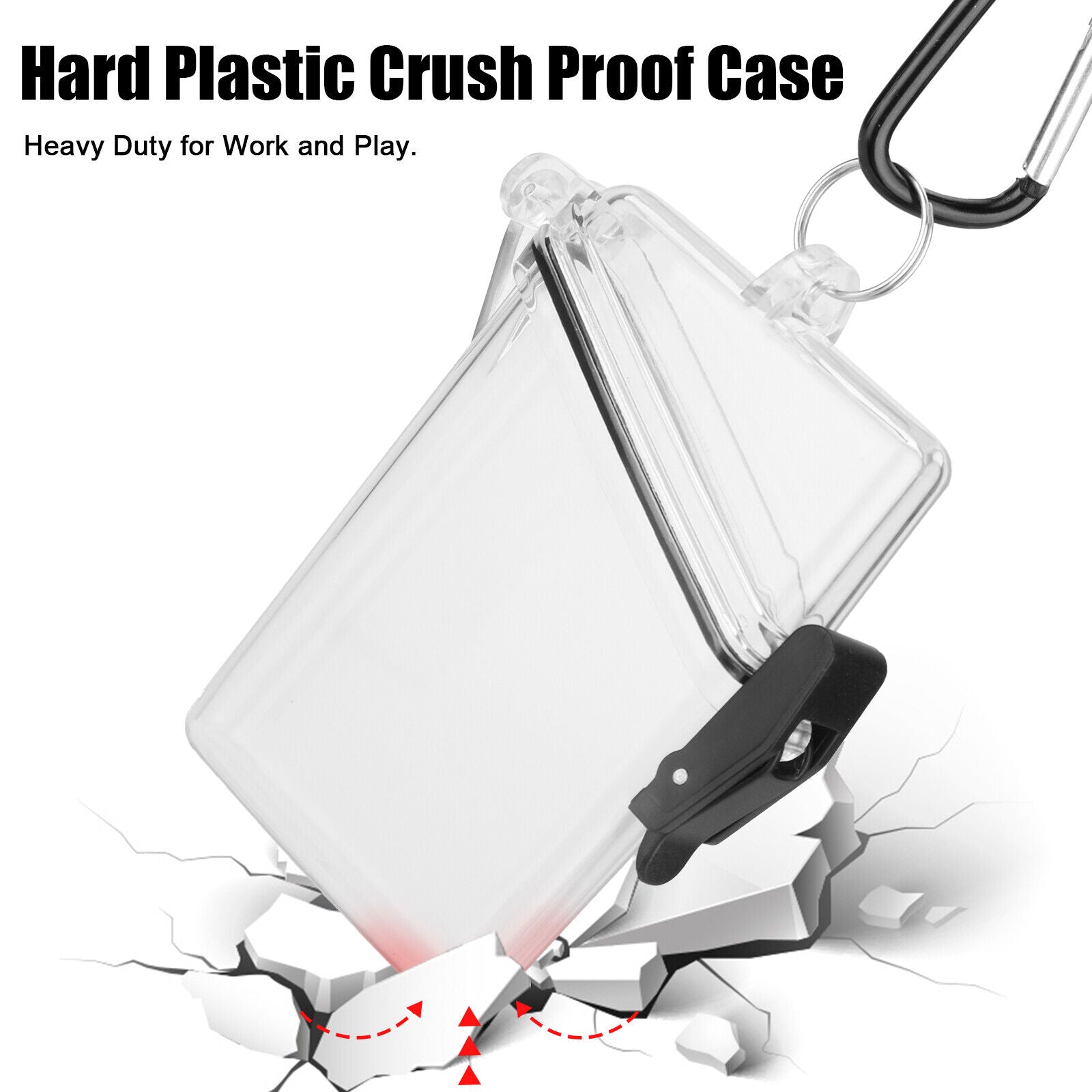 Waterproof ID Badge Holder Case, Clear Hard Plastic Card Protector with Lanyard