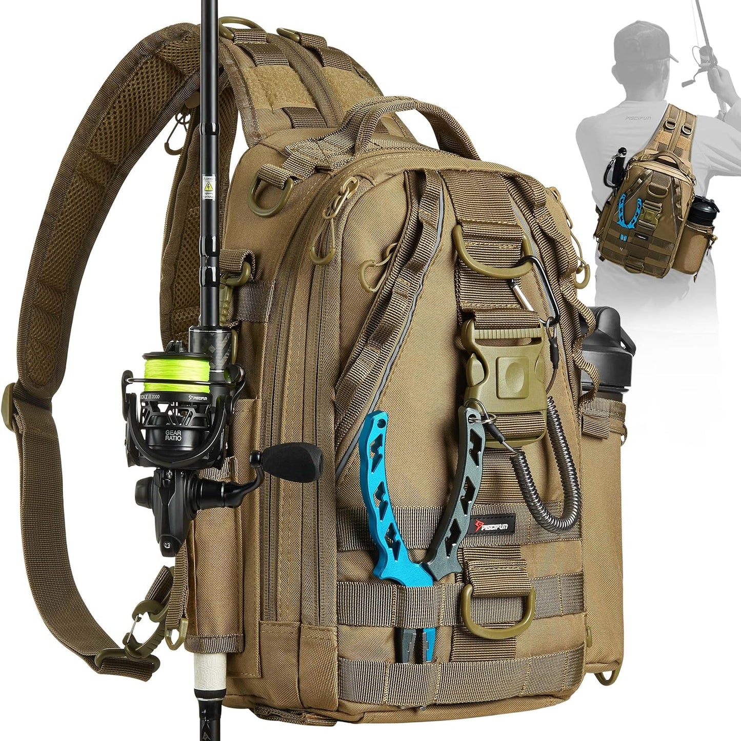 Fishing Tackle Backpack with Rod & Gear Holder Lightweight Outdoor Water-Resistant Fishing Shoulder Storage Bag