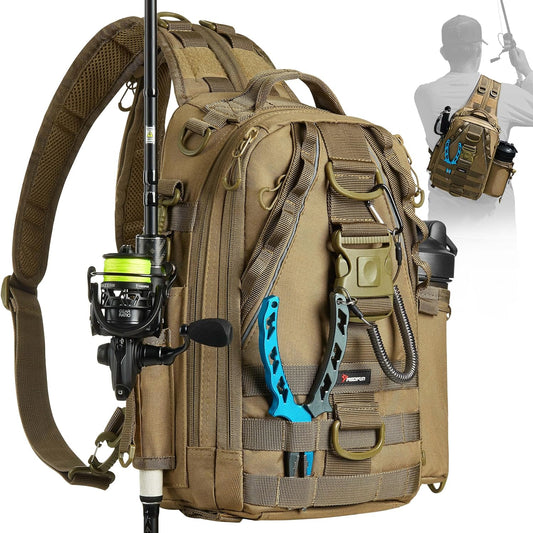 Fishing Tackle Backpack with Rod & Gear Holder Lightweight Outdoor Water-Resistant Fishing Shoulder Storage Bag