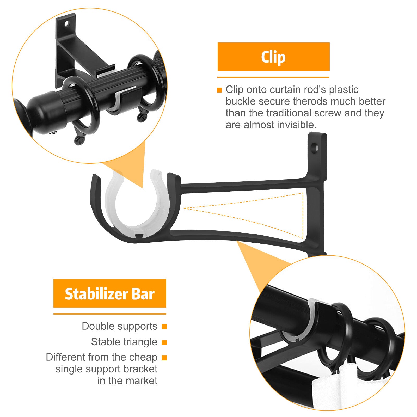4Pcs Curtain Pole Rod Brackets Window Holder Aluminum Alloy Heavy Duty Hardware