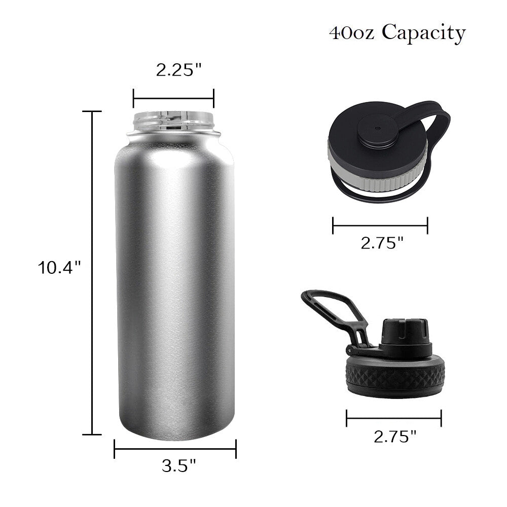 Water Bottle Stainless Steel Vacuum Double Wall Insulation Sport Wide Mouth 40 Oz 