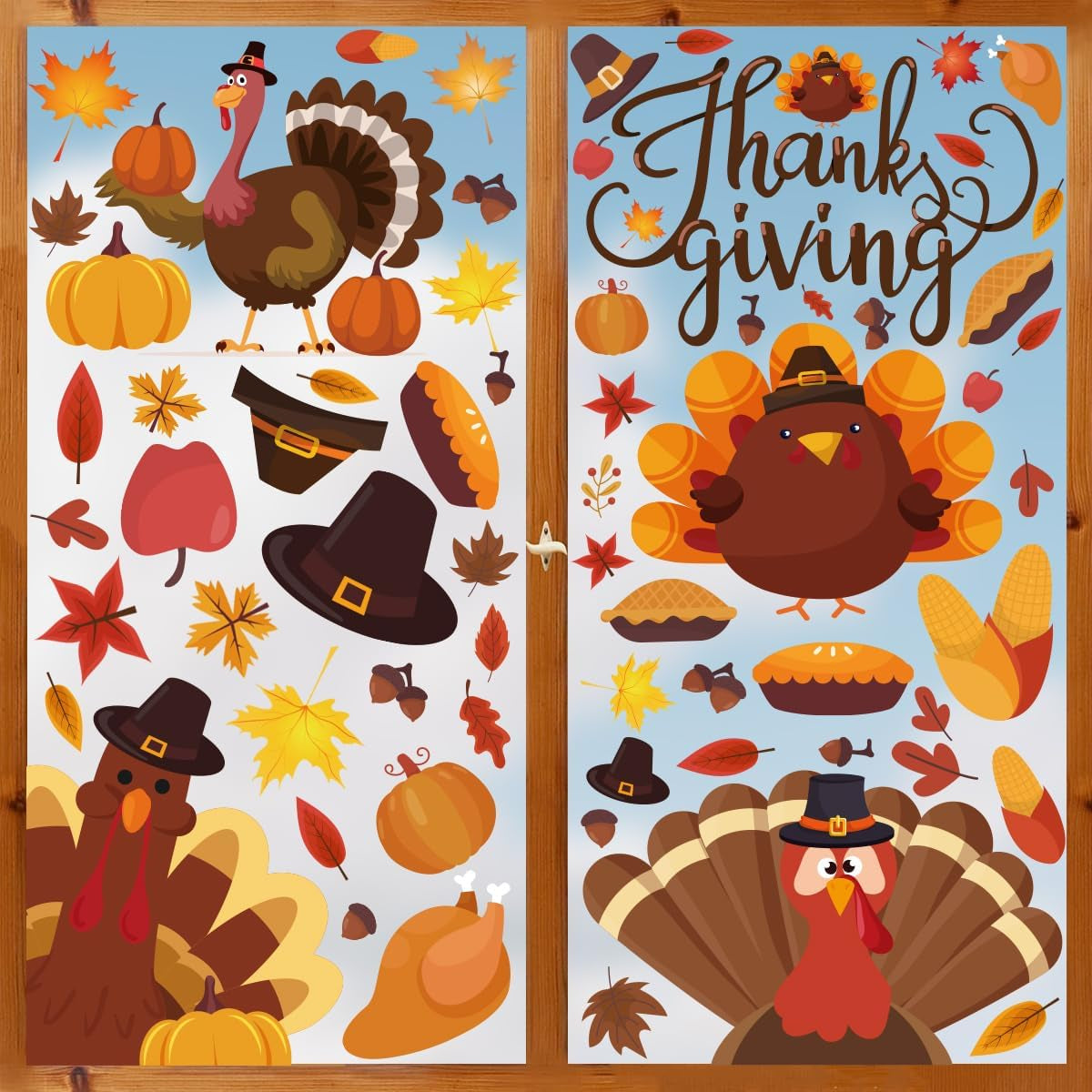 101 PCS Thanksgiving Window Cling Sticker  Turkey Pumpkin for Home Party Window Glass Display Decoration