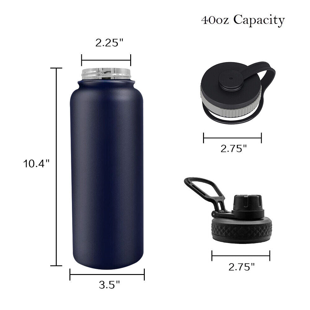 Water Bottle Stainless Steel Vacuum Double Wall Insulation Sport Wide Mouth 40 Oz 