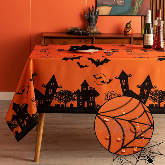 Rectangle Halloween Tablecloth Waterproof and Washable Fabric Decorative Holiday Table ClothTable Cover for Party Kitchen Dining Room Indoor, 60 x 84 Inch