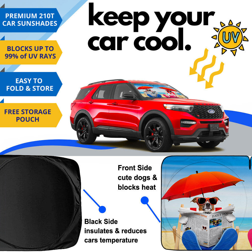 Funny Dogs Sunshade for Car Windshield – UV & Heat Protection | Fits Most Vehicles Car Auto Front Windshield Window Sun Shade Shield Cover Visor UV Block Foldable