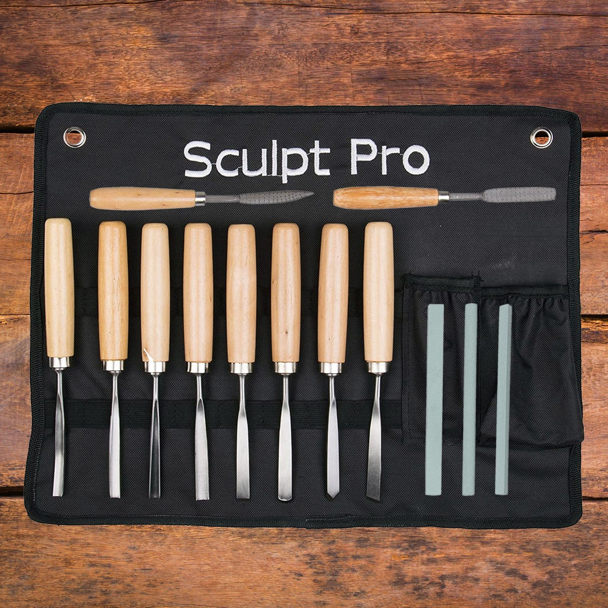 12 Pieces Hand Wood Chisel Set Carving Kit  Professional Beginners Woodworking