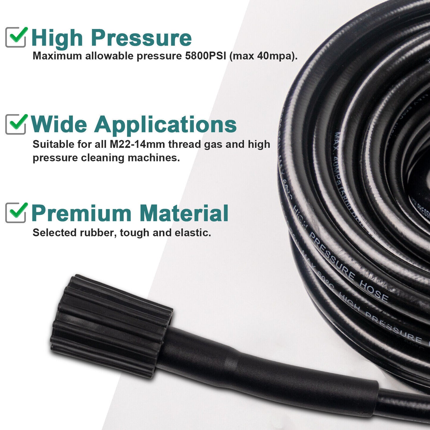 50FT High-Pressure Power Washer Hose – 5800 PSI M22 14mm Extension Replacement Hose for Pressure Washers