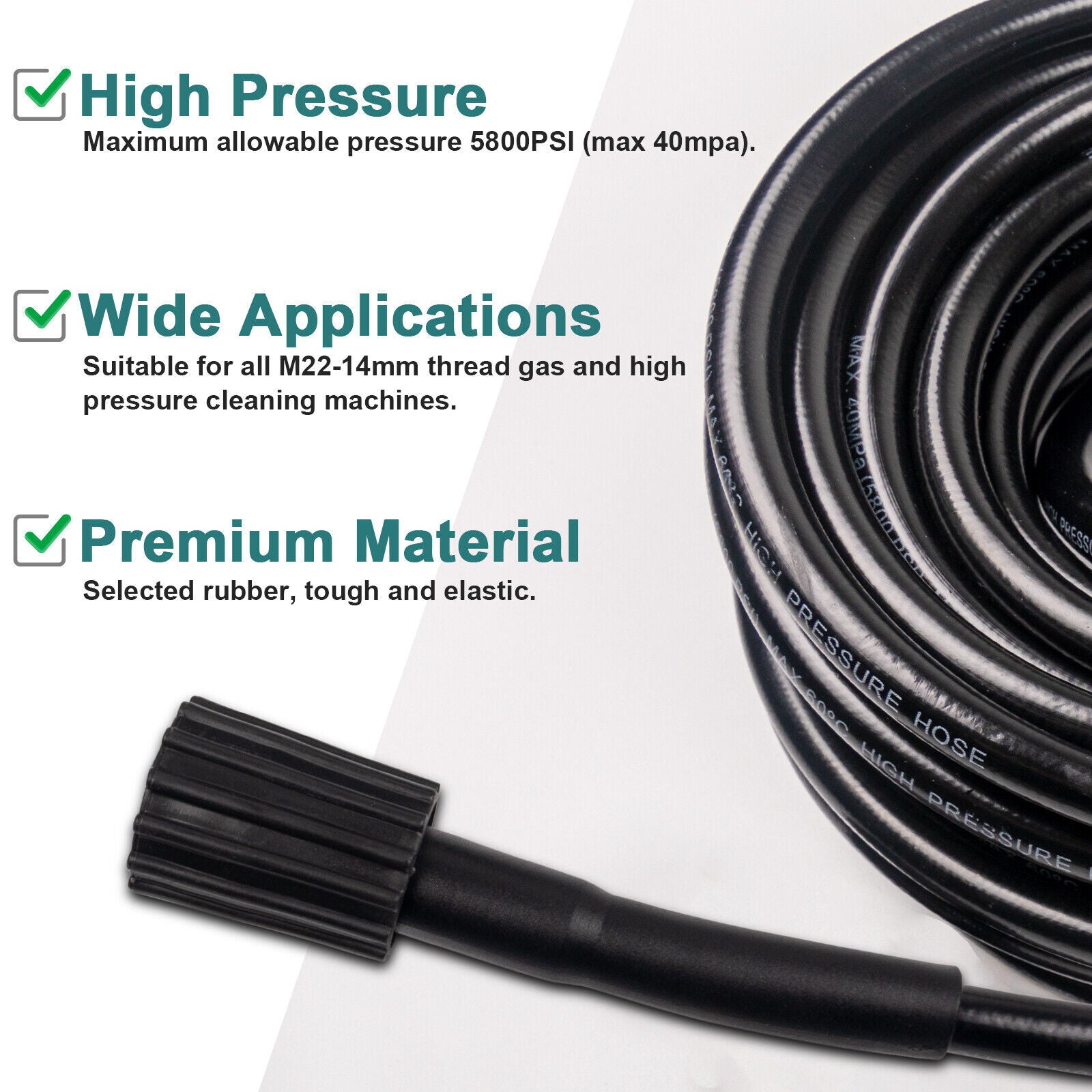 50FT High-Pressure Power Washer Hose – 5800 PSI M22 14mm Extension Replacement Hose for Pressure Washers
