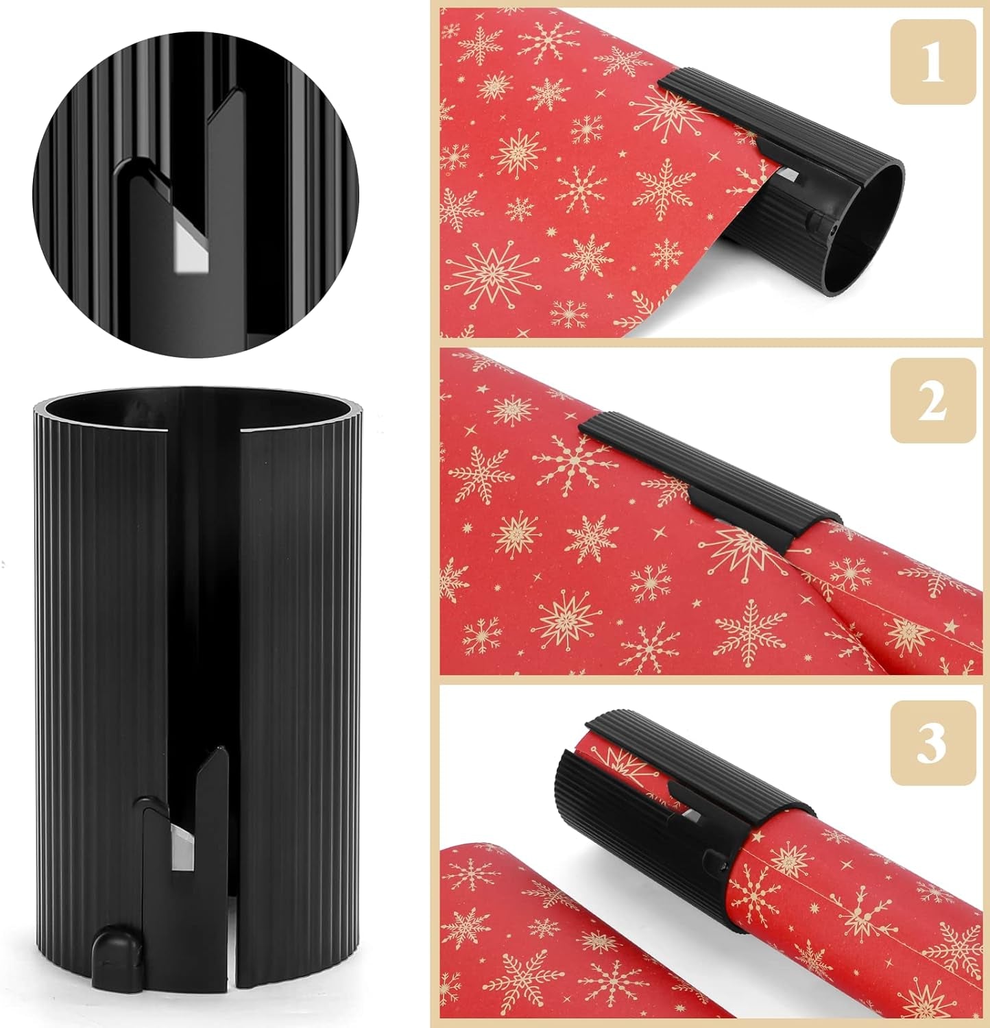 Replaceable Wrapping Paper Cutter Christmas Gift Wrap Roll Cutter Tool, Little Sliding Cutter Tube (2 Rollers & 4 Blades)