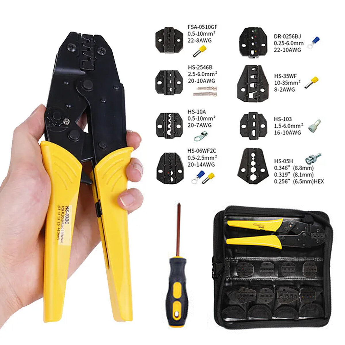 Ratcheting Crimping Tool Kit Cord End Terminals Wire Crimper Pliers 8Dies W/Case