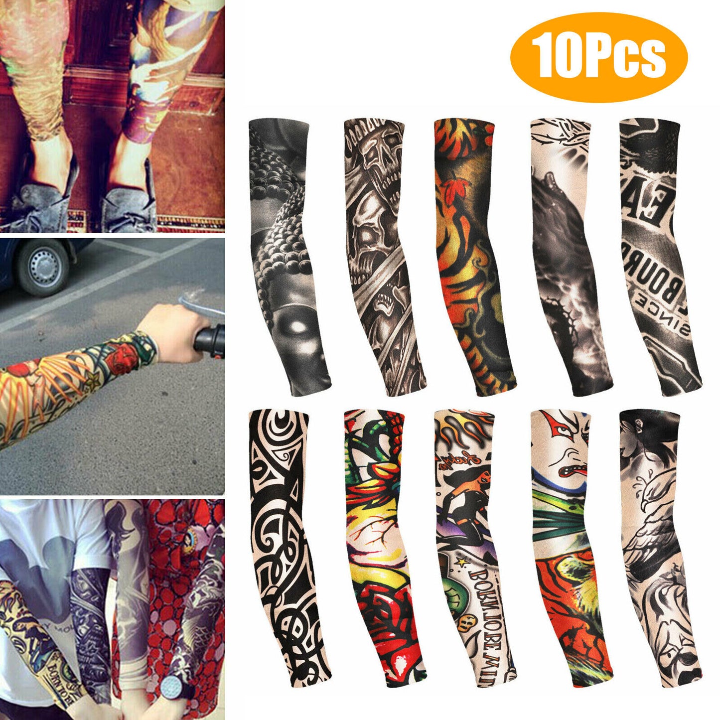 10Pcs Tattoo Cooling Arm Sleeves Cover Basketball Golf Sport UV Sun Protection