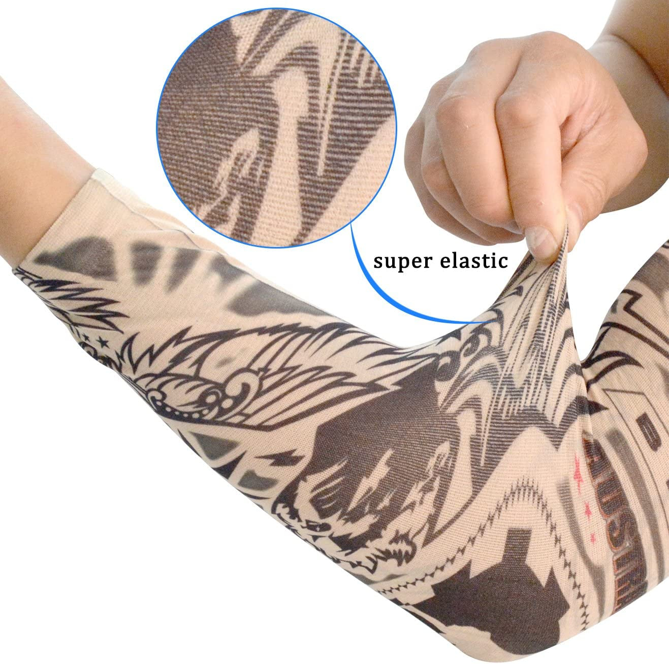 20pcs Temporary Tattoo Arm Sleeves Arts Fake Slip on Arm Sunscreen Sleeves Unisex Stretchable A