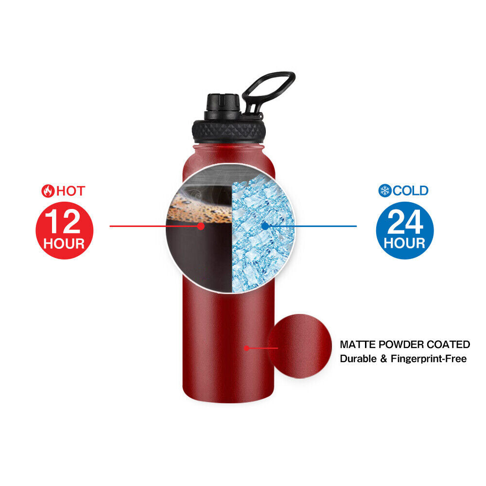 Water Bottle Stainless Steel Vacuum Double Wall Insulation Sport Wide Mouth 40 Oz 