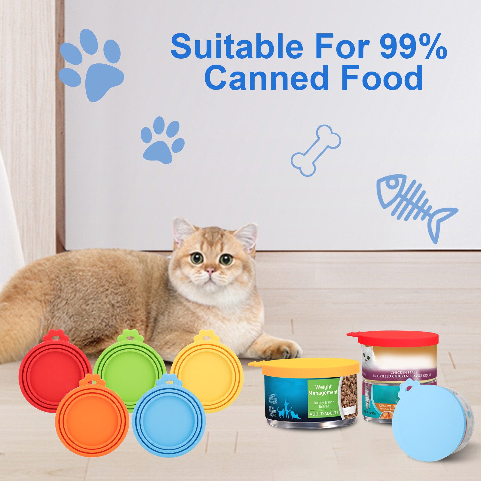 5Pcs Pet Food Can Cover with Spoon Safe Silicone Cap Can Lids for Dog Cat Food