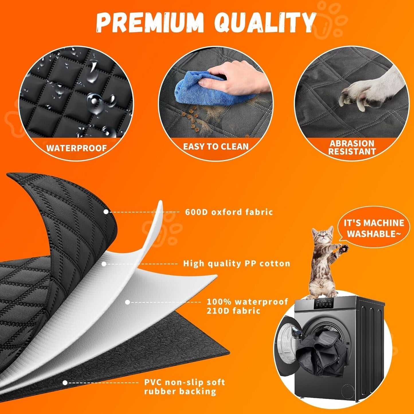 Durable Waterproof Dog Hammock Car Seat Cover – Back Seat Protector for Trucks & SUVs with Free Pet Seatbelt