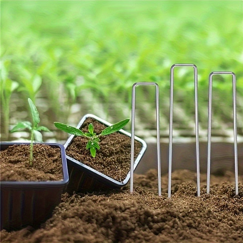 101 Pack Stainless Garden Stakes Landscape Staples Set with Mats& Precision Hook