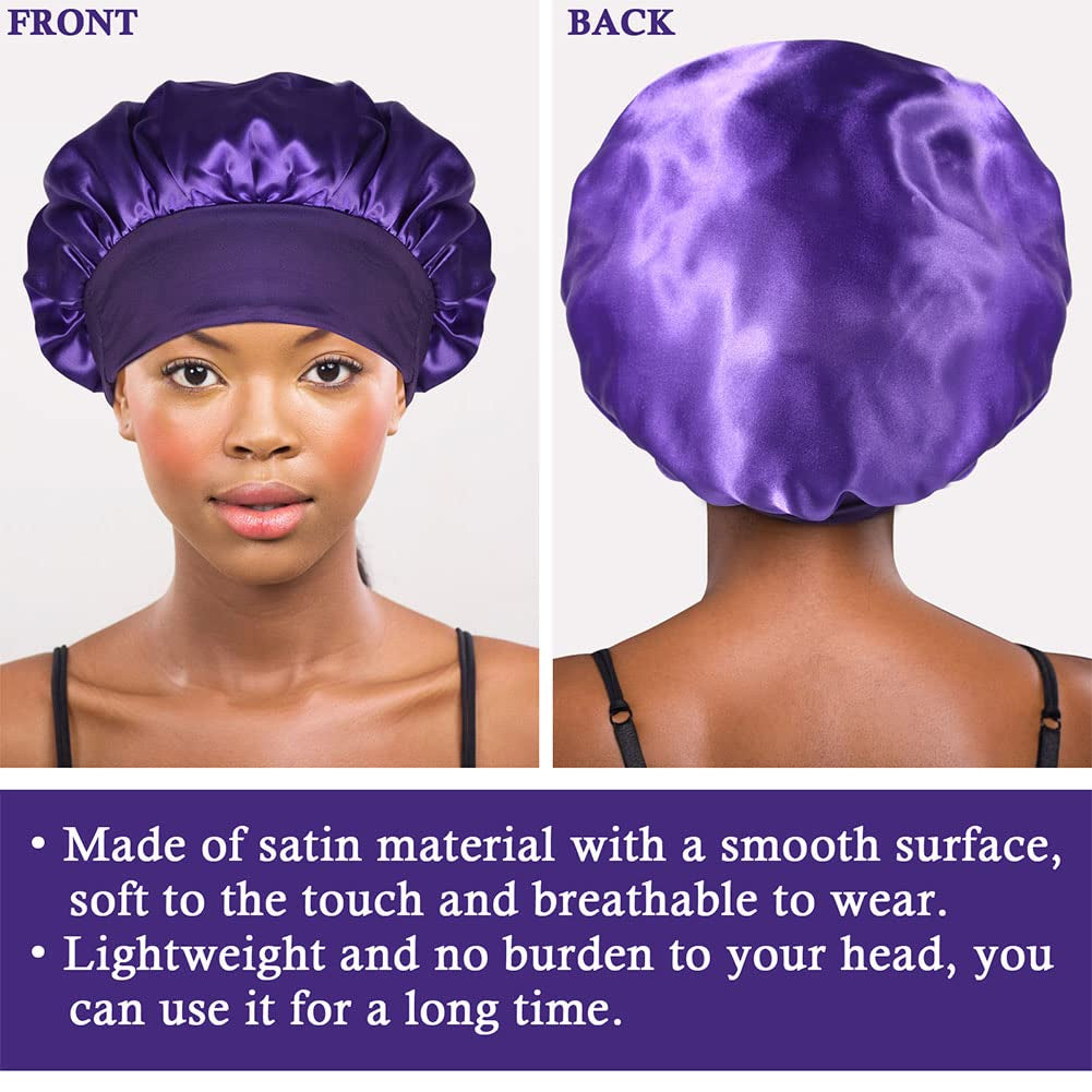 4Pcs Satin Bonnet Silk Bonnet Soft and Breathable Silk Hair Wrap for Sleeping (Black Purple Rose Leopard)