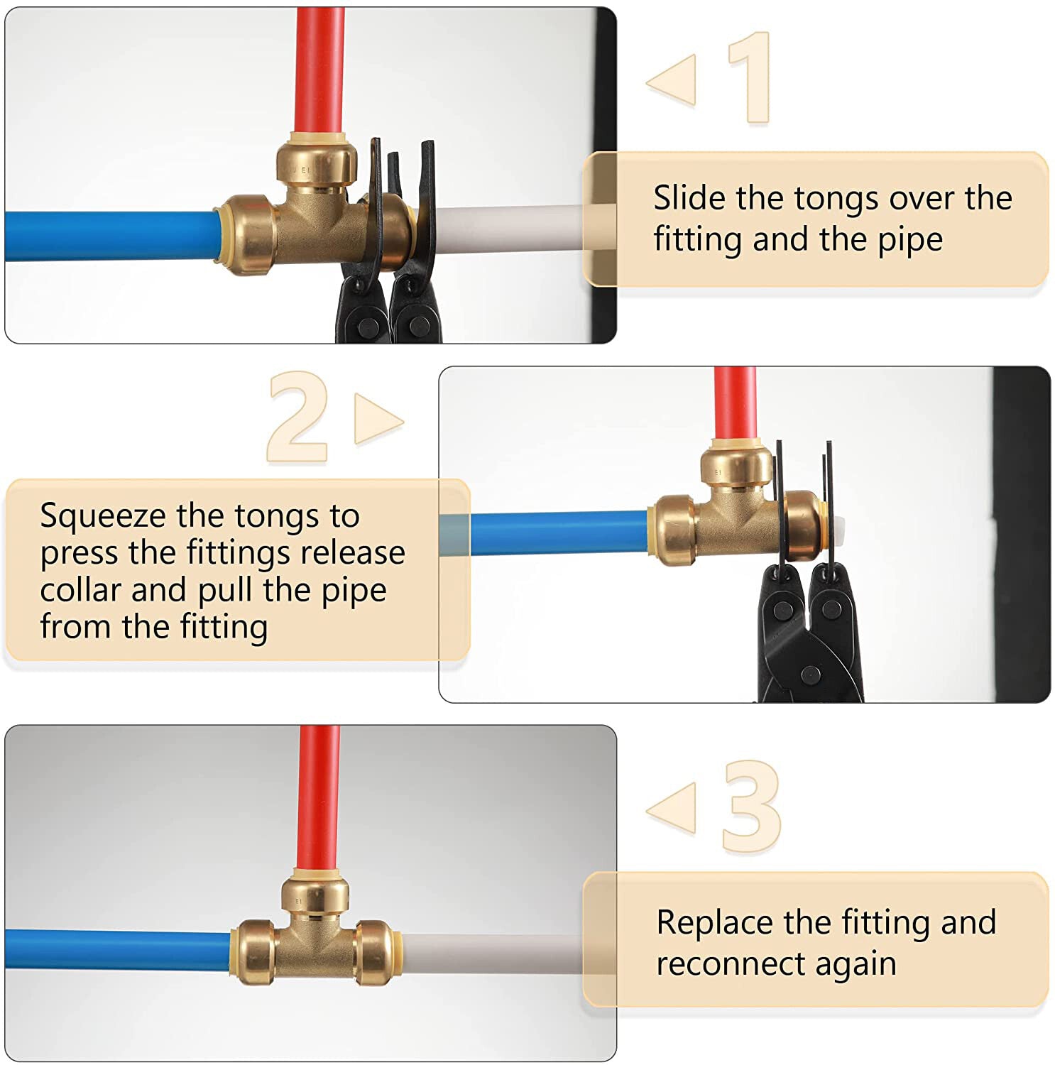 Disconnect Tong Tool for Push to Connect 1/2'' 3/4'' 1'' Fittings Removal Tool