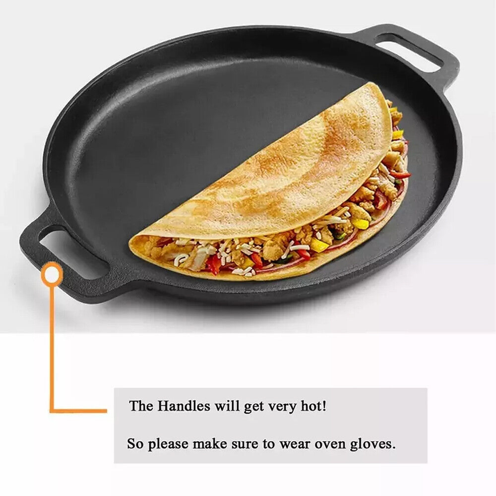 11'' Cast Iron Pizza Pan Kit Skillet Kitchen Cookware Frying Baking Cooking US