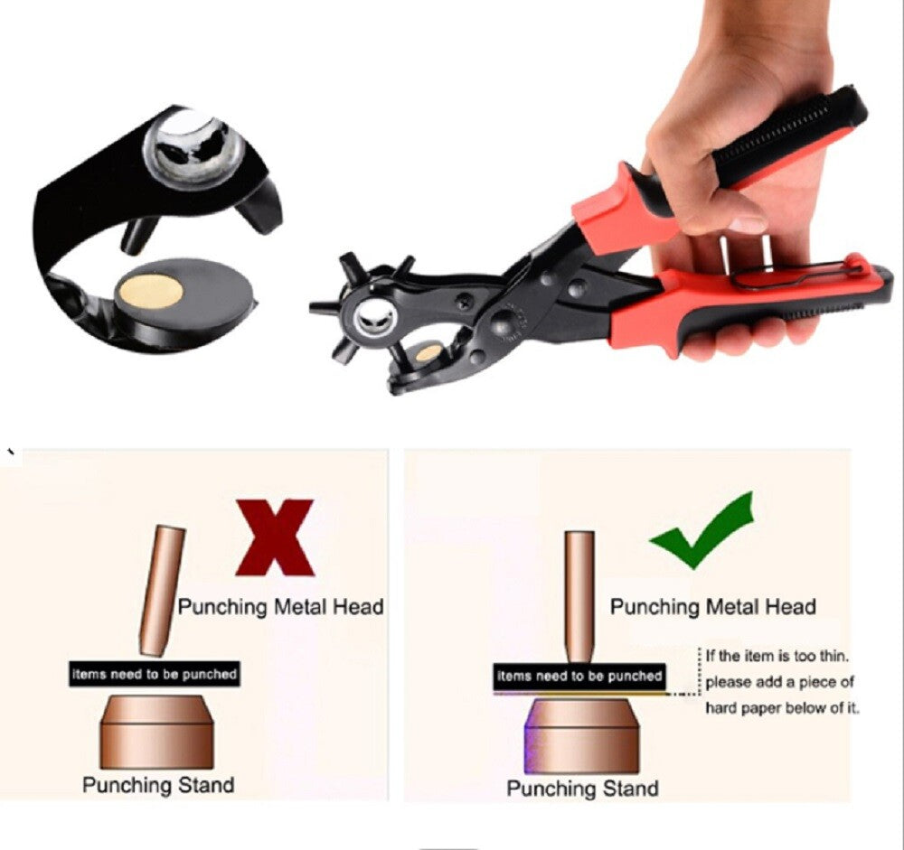 10″ Heavy-Duty Leather Hole Punch Pliers – 6-Size Belt & Strap Punch Tool