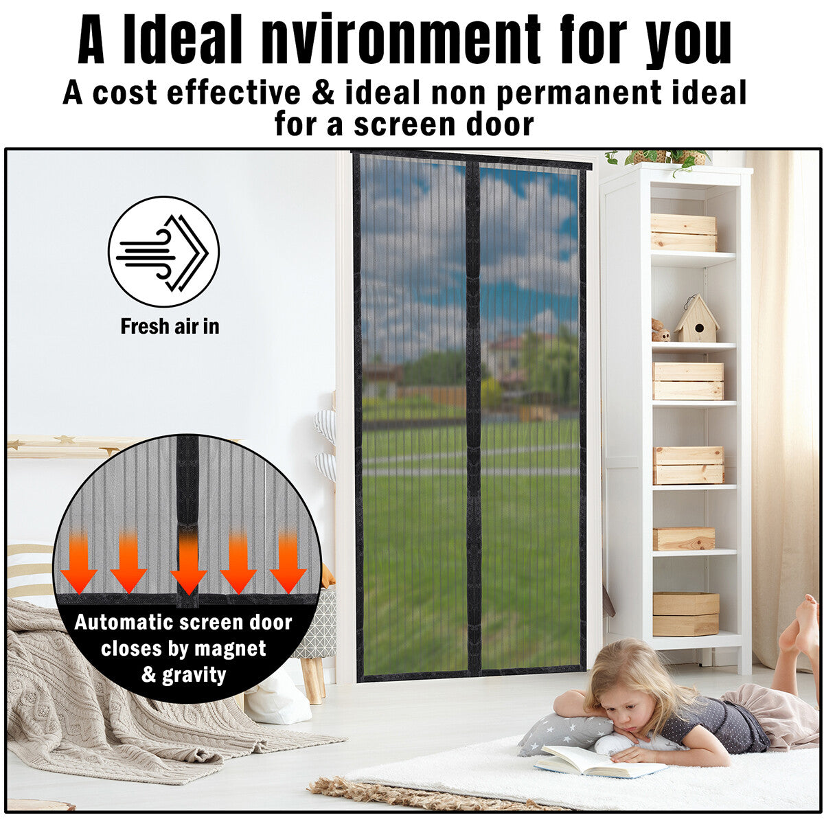 Magnetic Screen Door Mesh Curtain Heavy Duty Mosquito Net Bug Hands Free Closer