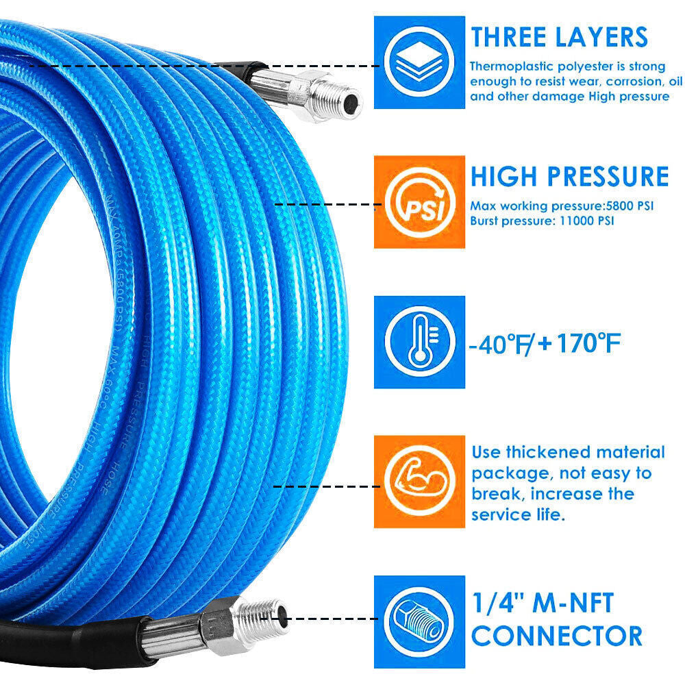 Sewer Jetter Kit for Pressure Washer Drain Cleaner Hose 50FT 1/4" M-NPT 5800PSI