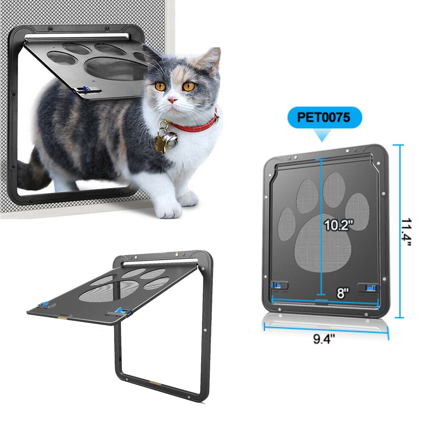 Cat Magnetic Flap Screen Door Pet Puppy Magnetic Lockable Entry Gate Frame