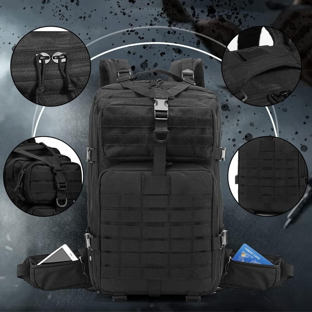 30L Military Tactical Backpack – Durable Black Rucksack for Camping, Hiking & Outdoor Adventures