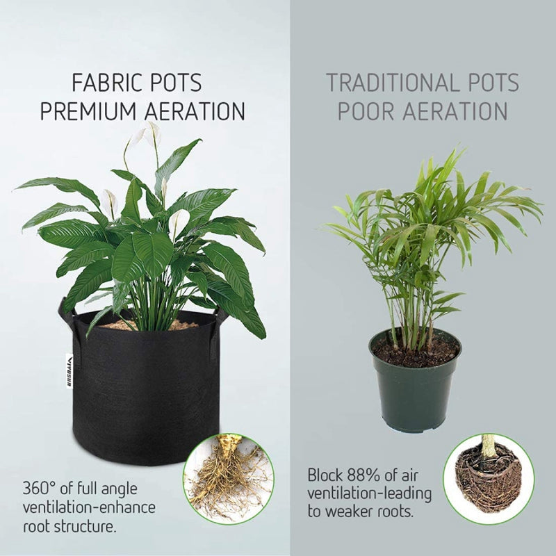5 Gallon Plant Grow Bags Fabric Pot Nursery Soil Nonwoven W/ Handle 10 Pack